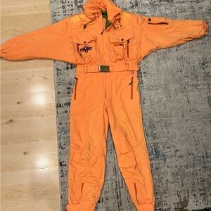 Vintage BOGNER Orange Suit One-Piece Skiwear  Aviation Theme Embroidered Motif